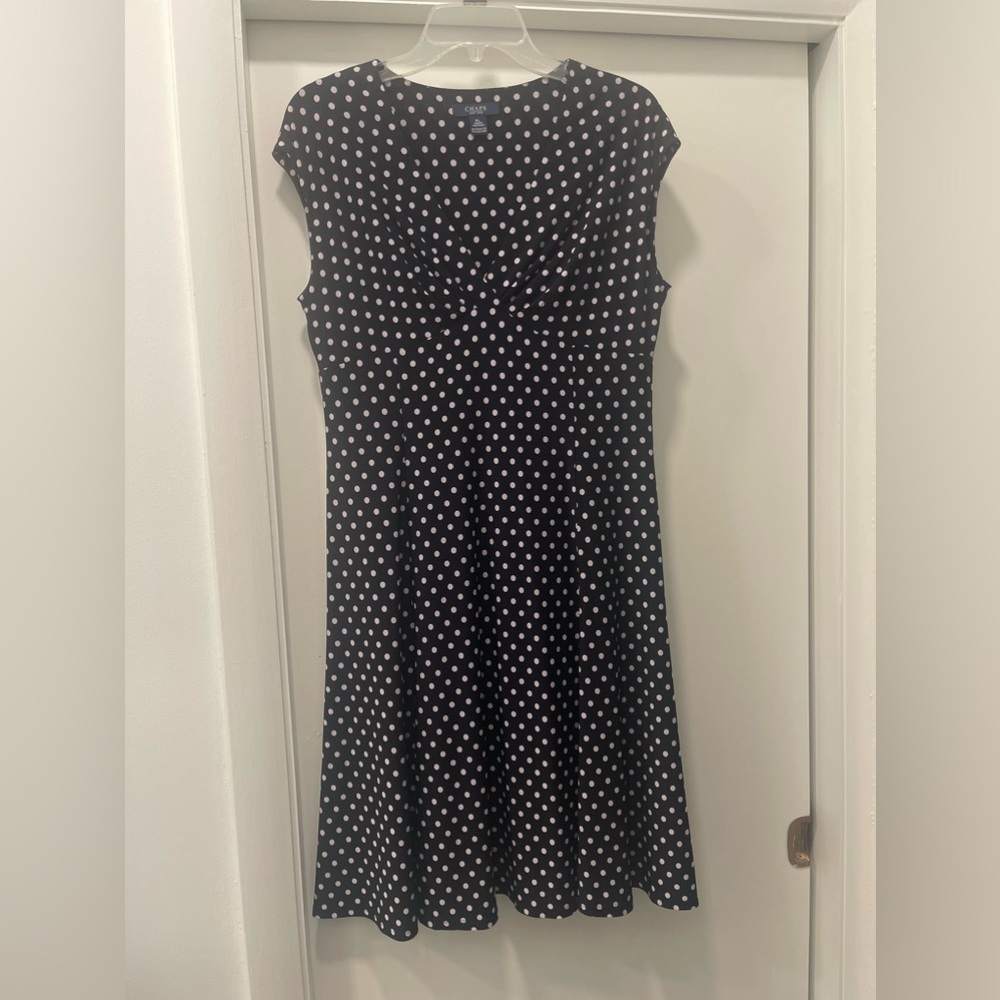 CHAPS navy blue polkadot dress, size PL NWOT